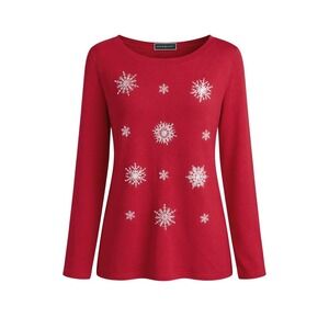 Karen Scott Womens XXL Red Snowflake Embellished Long Sleeve Boat Neck Top *Read
